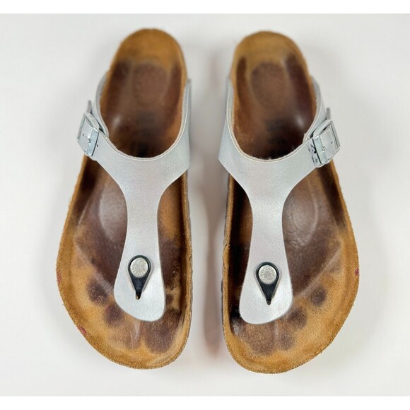 Birkenstock Gizeh Sandals Brown White Birko Flor Flat Flip Flops Thong 41 US 10 - Picture 2 of 8